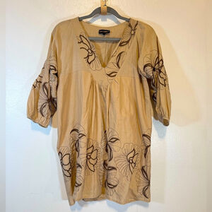 John Galliano Beige Floral Mini Dress or blouse with cut outs in sleeves